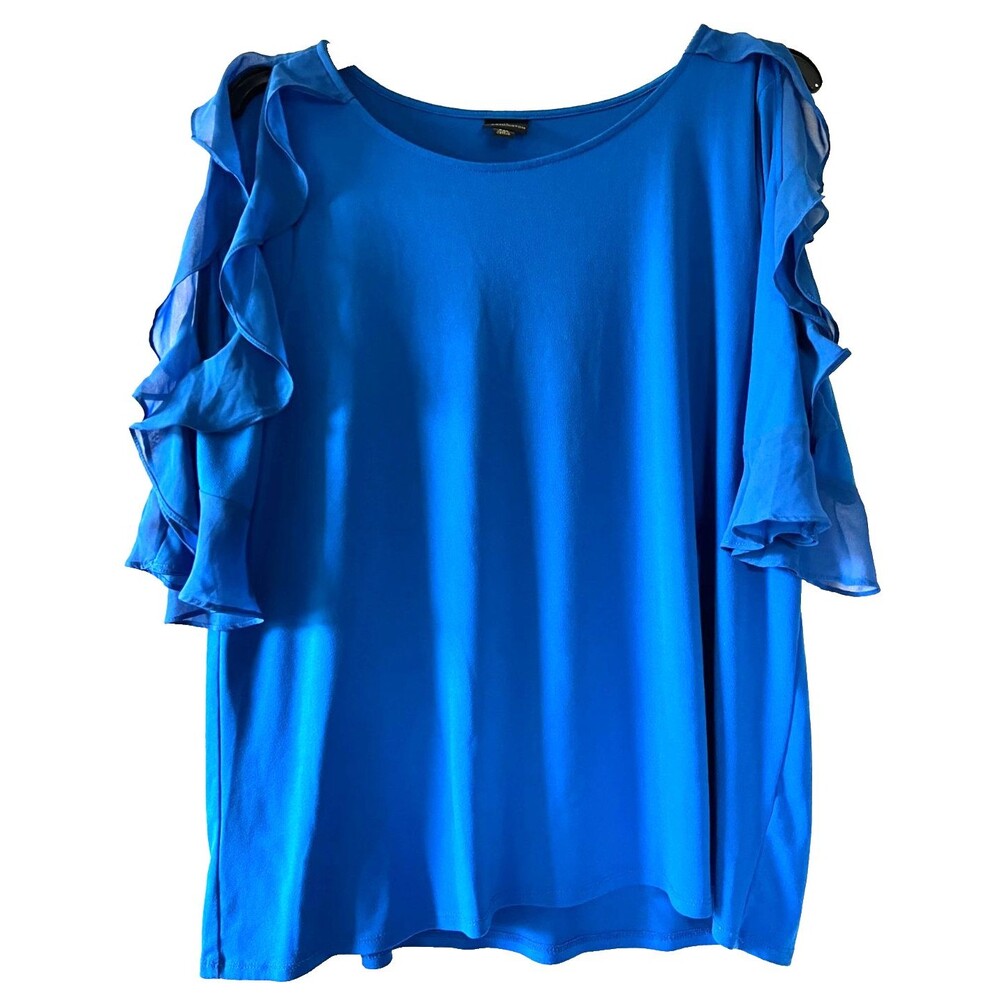 Worthington Women's Boat Neck Royal Blue Cold Shoulder Ruffle Sleeves Size XXL